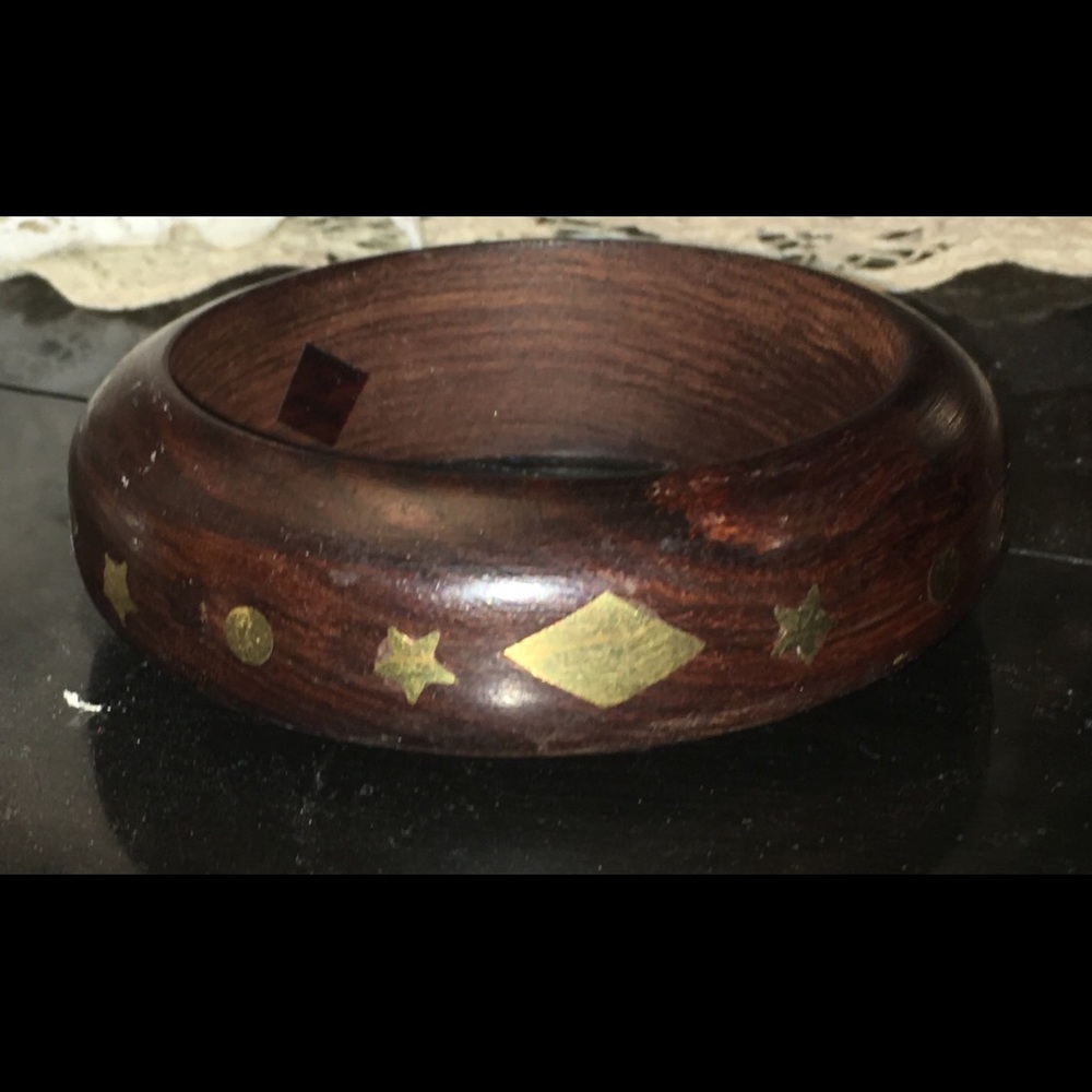 Wooden bracelet with gold painted decoration